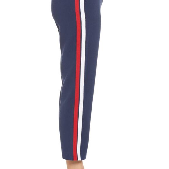 TOMMY JEANS Blue Side Stripe Pants Cropped 31 NWT Navy Blue Red Accent Elastic - Picture 3 of 8